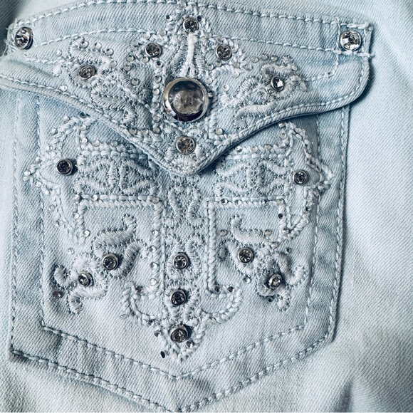 Earl Jean Light Wash Straight Leg Embellished Stretch Denim Jeans Size 8 - Picture 3 of 7